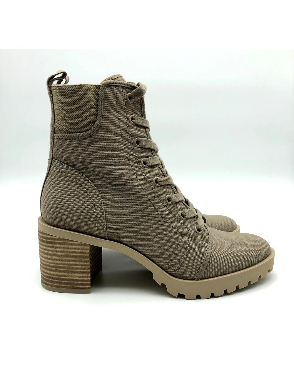 Dolce Vita Womens Combat Boots Size 8.5 Tan Canvas Stacked Heel NWOB
